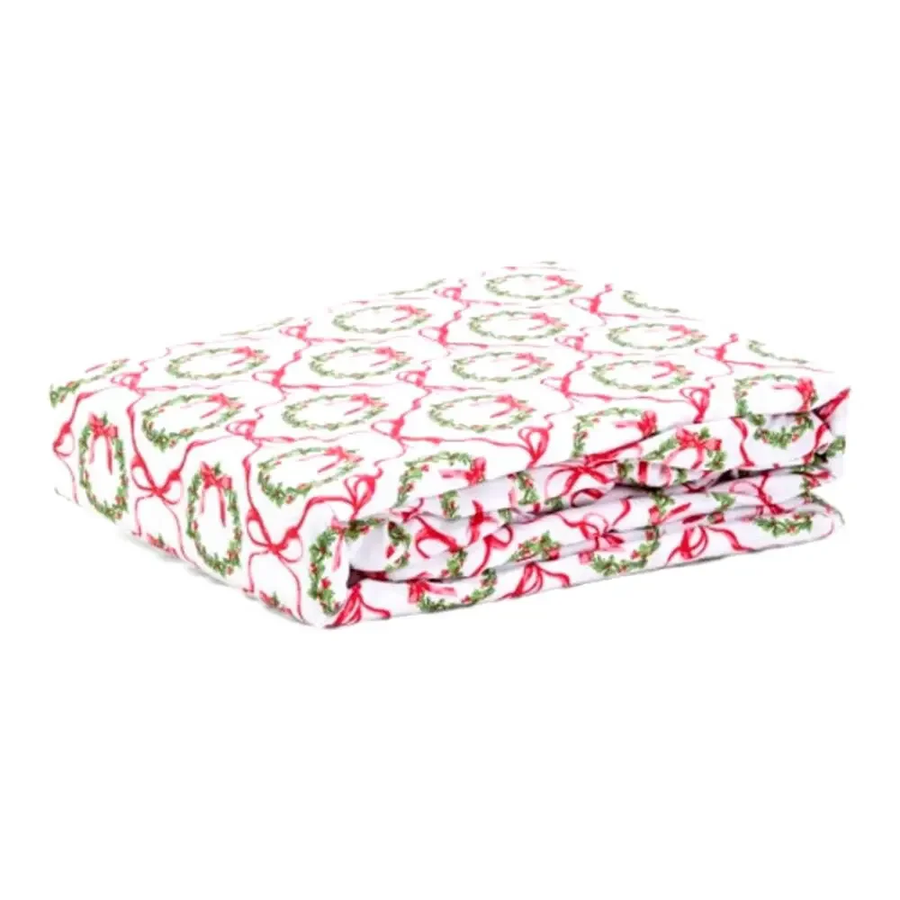 Envogue FULL 4pc Sheet Set Holiday Bows & Wreath Holiday Bedding Green Red NEW